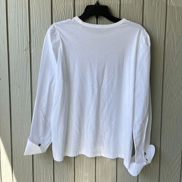 Elliott Lauren White Woven & Knit Cotton Blouse w/ Cuffs Sz M Retails $151 - Picture 7 of 12